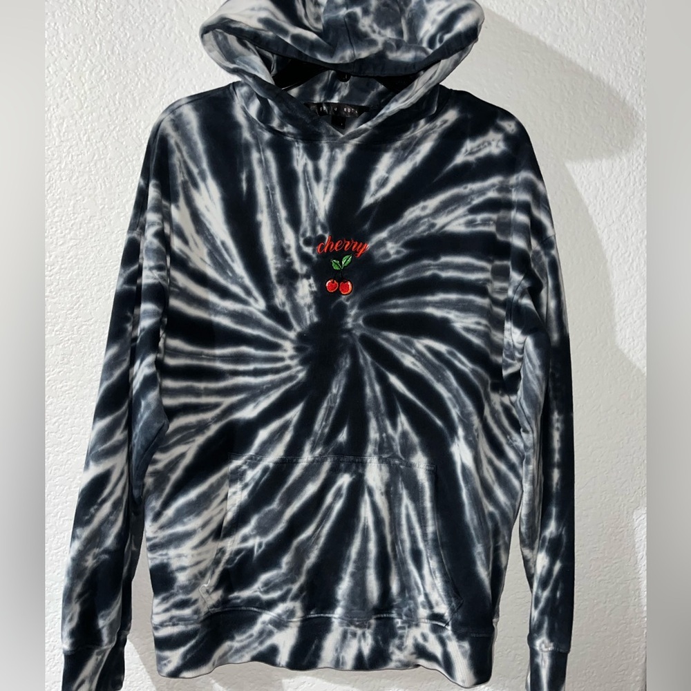 Knox Rose Black and White Tie-Dye Hoodie with embroidered cherries